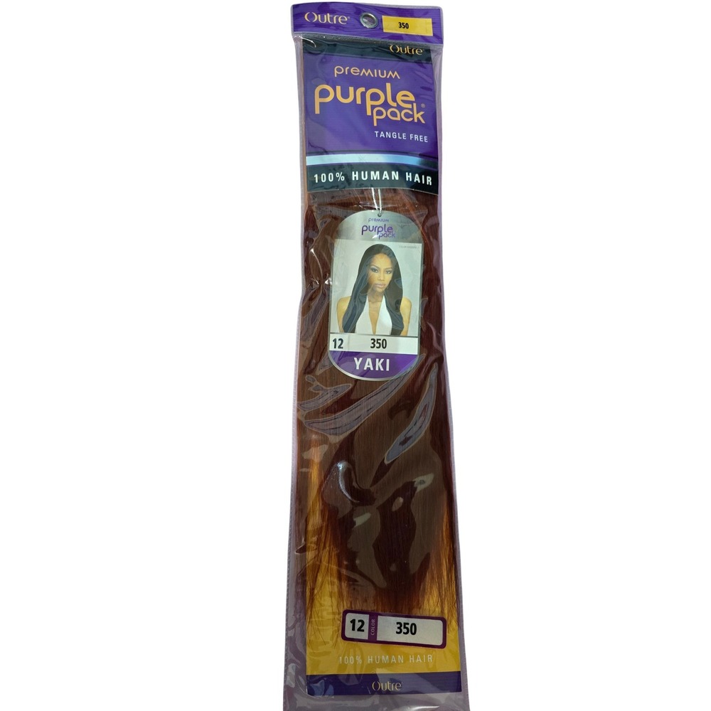 Outre Premium 100% Human Hair Weave Purple Pack Yaki 3 PACKS 12" Color #350